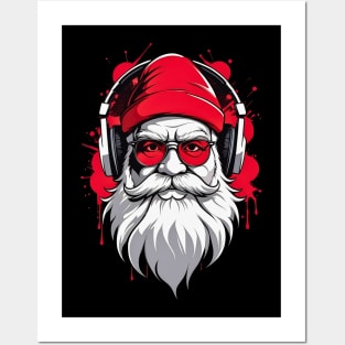 Santa Claus red glasses headphones retro vintage design Posters and Art